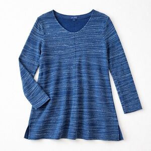 Pure Jill Coastal Cottagecore Soft Knit Tunic Indigo Blue Sweater Small A63